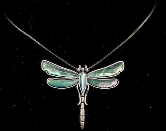 Dragonfly Necklace, Abalone Dragonfly, Silver Dragonfly, Green Dragonfly, Insect Necklace, Dragonfly Pendant, Blue Dragonfly,