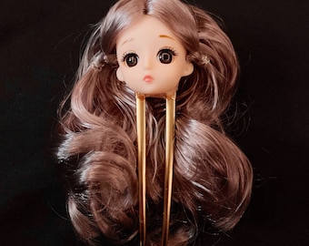 Doll Hair Fork, Dolls Head, Head Hair Fork, Doll Hair, U Shaped Hair Fork, Kitschy Hair Fork, Unusual Hair Fork, Anime Girl, Girl Doll