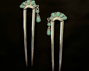 Turquoise Hair Fork, Turquoise Hair, Turquoise Blue, Turquoise Enamel, Silver Hair Fork, Something Blue, U Shaped Hair Fork, Hair Pin Bun
