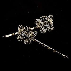 Silver Skull, Set Of Hair Pins, Halloween Hair, Skull Hair Pin, Skull Butterfly, Skull Bobby Pin, Skull Bobby Pin, Butterfly Hair Pin