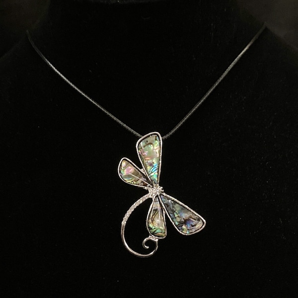 Dragonfly Necklace, Abalone Dragonfly, Silver Dragonfly, Sparkling Dragonfly, Insect Necklace, Dragonfly Pendant, Dragonfly Jewelry,