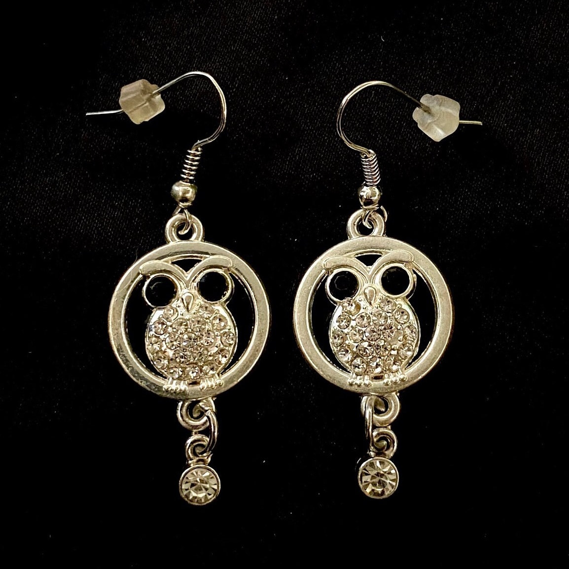 Silver Owl, Owl Earrings, Jeweled Owl, Silver White, Silver Owl Earrings, Night Owl, Owl Jewelry, Bi