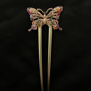 Papillon coloré, papillon orné de bijoux, fourche à cheveux papillon, épingles à cheveux papillon, papillon scintillant, papillon arc-en-ciel, arc-en-ciel doré