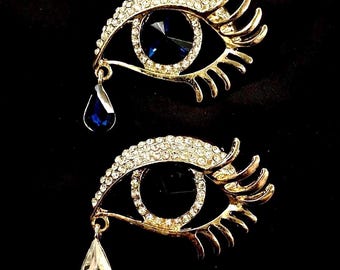 Eye Brooch, Eye Pin, Blue Eye, Black Eye, Eye Jewelry, Teardrop, Tear Drop, Golden Eye, Crying Eye, Gold Eyeball