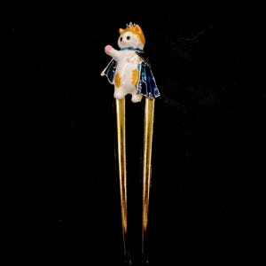 Cat Hair Fork, White Cat, King Cat, Wizard Cat, Metal Hair Fork, U Shaped, Hair Pin Bun Holder, Halloween Hair Fork, Cat Jewelry, Cat Lady