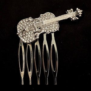 Sparkling White, Silver Violin, Violin Hair Comb, Viola Hair, Music Lover, Gift Musician, Music Hair, Up Do, Hair Style, Formal Hair