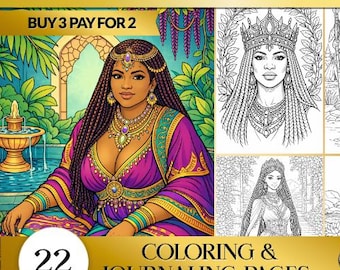 Black Queens Coloring Book | Affirmations & Journaling (Printable PDF)