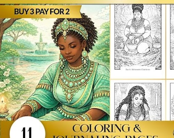 Black Queens Coloring Book | Mystical Affirmations & Journaling (Printable PDF)