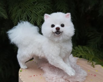 White Spitz/Pompom/Boo Spitz/ miniature spitz/Dollhouse miniature dog/ Pompom Ooak Needle Felted dog/dollhouse miniature