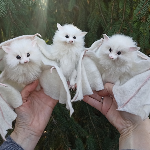 Three White Bats/Gothic Bat/Halloween/Flying Fox/Bat/dollhouse/Miniature/realistic bat/Vampire bat/Gothic gift ideas/Halloween bat