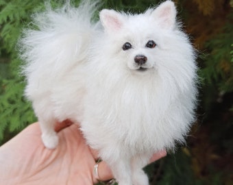 American Eskimo Dog/dog miniature/American Eskimo/Animal Sculpture/dollhouse/Felted Pet Portrait/Pet portrait/Dog Sculpture