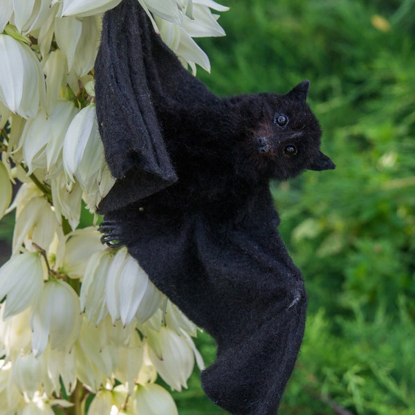 Black Bat/Halloween/Flying Fox/realistic animals/miniature/dollhouse/Pet portrait Custom/OOAK Sculpture/gift/soft sculpture