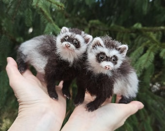 Ferrets twins/Ferret miniature/Pet portrait/Sculpture/dollhouse/gift/One of a kind/ Sculpture/realistic animals