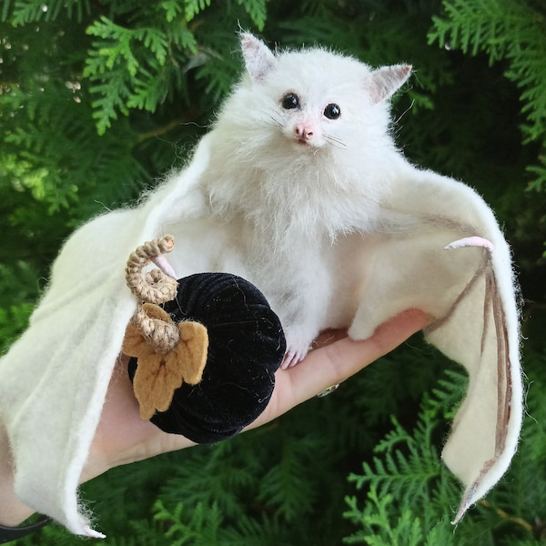 White Bat miniature/Halloween/Flying Fox/Black bat/Pet portrait Custom/OOAK Sculpture/Bat/dollhouse/gift/Soft Sculpture/Miniature
