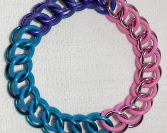 Stretchy Bisexual Pride rainbow chainmaille bracelet
