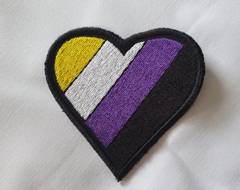 Non-Binary Pride Flag Heart embroidered patch badge