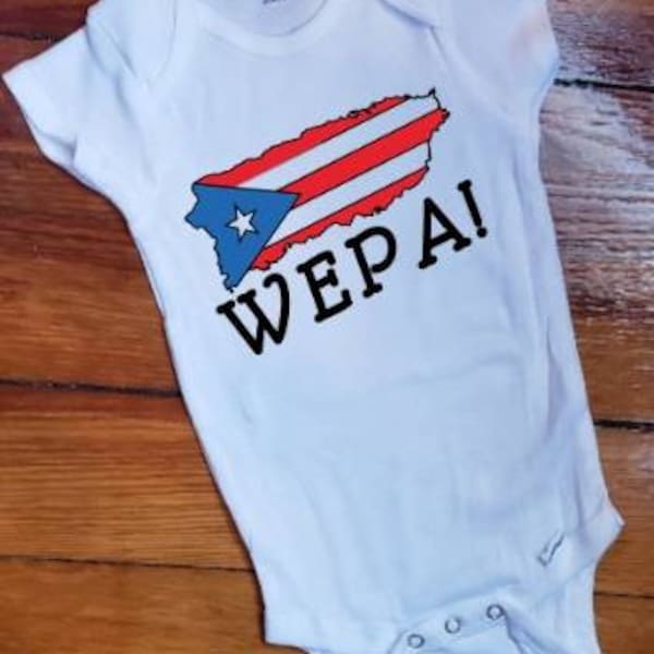 Baby 1 piece bodysuit "Wepa!" Taino baby! Puerto Rico island flag for the  new boricua baby in your life! Great baby shower gift.