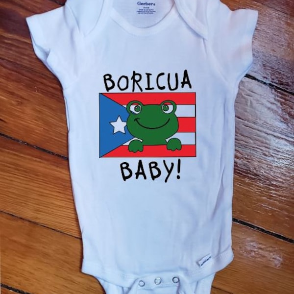 Baby 1 piece bodysuit "Boricua baby!" Puerto Rico island flag for the  new Puerto rican baby in your life! Great baby shower gift.