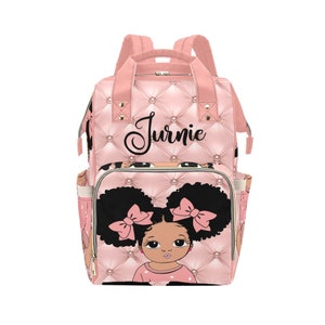 Custom Afro Puffs Brown Baby Couture Personalized Diaper Bag Ethnic Bow Mother Father Backpack Baby Shower Gift