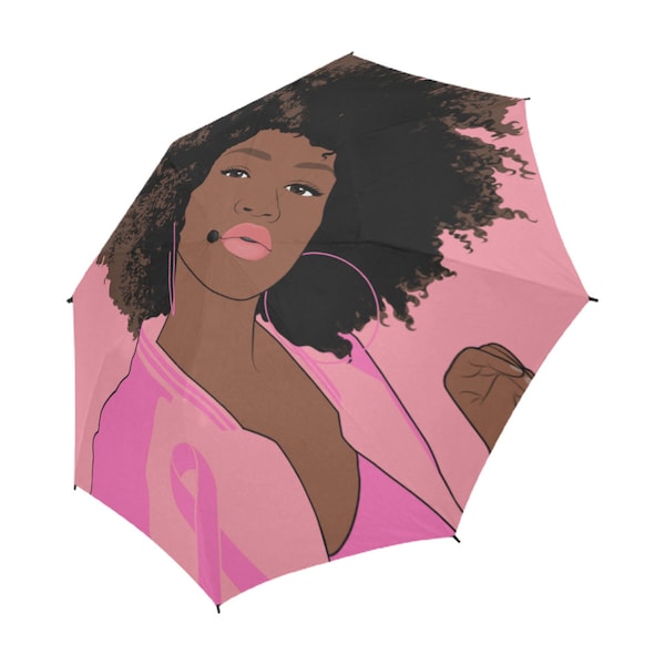 Cancer Awareness Afro African American Woman Print Semi Automatic Umbrella Unique Design Free Shipping