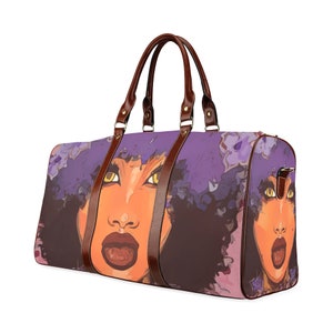 African American Purple Hair Small Travel Bag Handbag Purse Melanated Unique Design Print Free Worldwide Shipping