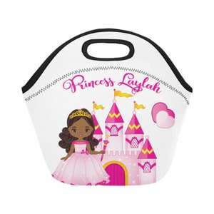 Sac à lunch afro-américain Princess personnalisé avec le nom de la princesse et de votre enfant Choisissez une couleur Livraison gratuite National International