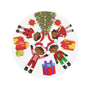 Black Kids Christmas Tree Skirt African American Girls And Boys Print image 8