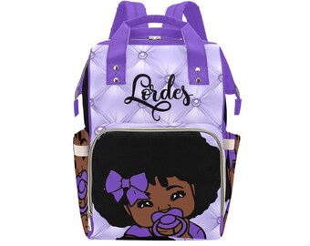 Custom Brown Baby Couture Personalized Diaper Bag Purple Quilted Print Caviar Mother Father Backpack Baby Shower Gift