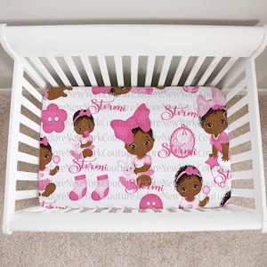 African American Personalized Girl Crib Sheet