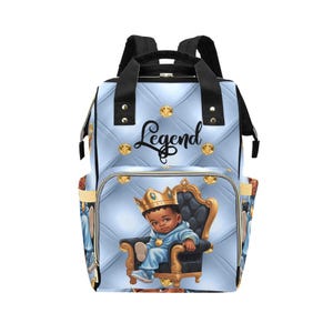 Custom Brown Baby Couture Personalized Diaper Bag Royal Light Blue Crowned Prince Tufted Baby Boy Mother Father Backpack Baby Shower Gift