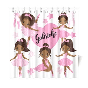 Personalized Ballerina African American Girls Bathroom Shower Curtain Home Decor Bathroom Free Worldwide Shipping