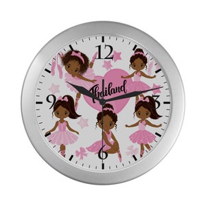 Personalisierte African American Ballerina Wanduhr Ethnic Ziemlich Brown Mädchen Schlafzimmer Wohnkultur Kostenloser Versand