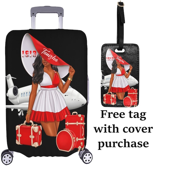 Personalized Luggage Cover Luggage Tag African American Woman Sophisticated Stylish Airport Scene Travel Style Protect Luggage