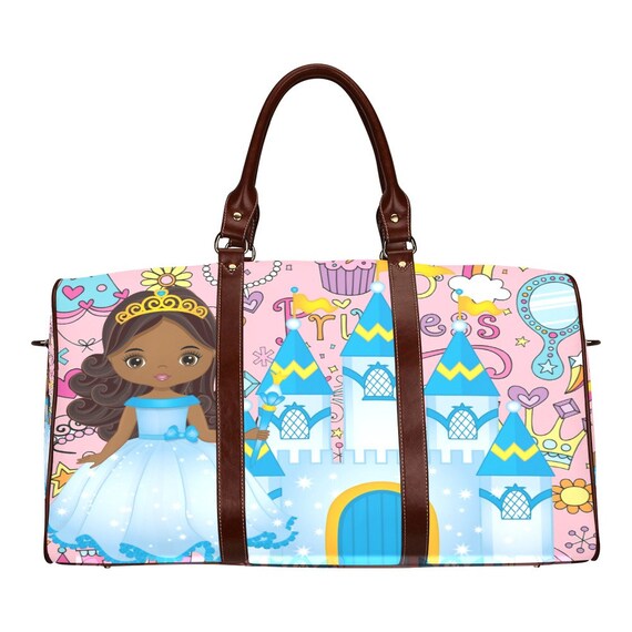 African American Princess Personalized Duffle Bag Travel Dance Gift Castle Brown Girl Magic Light Pink Background Etsy UK