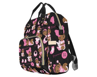 African American Personalized Baby Girl  Backpack Diaper Clothing Bottles Bag Unique Print Baby Shower Gift Mommy