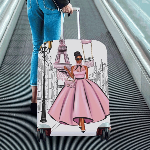 Paris African American Woman Ethnic Suitcase Luggage Cover Only Identify Your Unique Designed Luggage Free Shipping