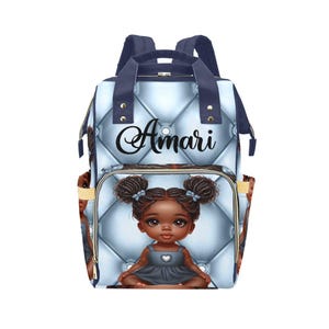 カスタムブラウンベビークチュールパーソナライズおむつバッグブルーキルティングプリントキャビアママパパバックパックベビーシャワーギフト