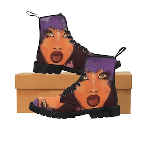 Afroamerikaner Grüne Augen Volle Lippen Lila Haar Canvas Boots Hip Hop Retro 80er Stil Versandkostenfrei