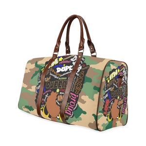 Afro On Camo Starke Worte Afroamerikanischer Stil Print Reisetasche Wochenendtasche