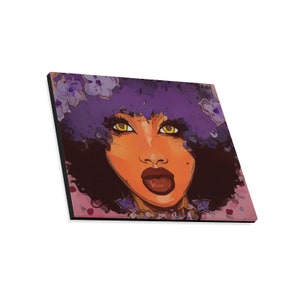 Purple Afro Hair Green Eyes Full Lips African American Woman on Canvas ...