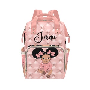 Custom Afro Puffs Brown Baby Couture Personalized Diaper Bag Ethnic Bow Mother Father Backpack Baby Shower Gift