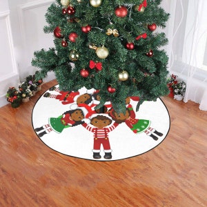 Black Kids Christmas Tree Skirt African American Girls And Boys Print