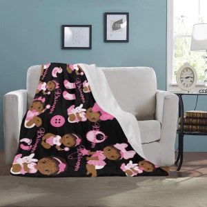 Personalized Baby Girl African American Baby Fleece Throw Blanket Pick Your Color