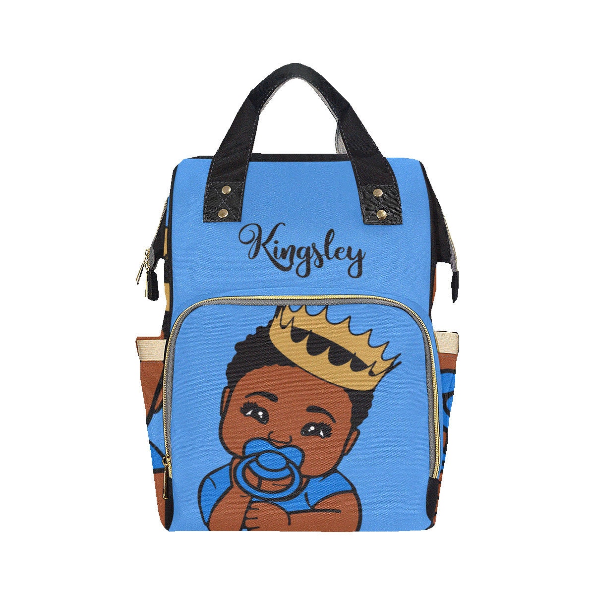 Prince Personalized African American Baby Boy Backpack Diaper Clothing Bottles Bag Unique Print Pick Your Color Baby Shower Gift Mommy Daddy