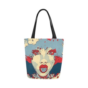 African American rot weiß blau Floral Afro Haar Melinated Einzigartiges Design-Druck-Einkaufstasche Strand Markt Einkaufs Bücher Kostenloser Weltweiter Versand