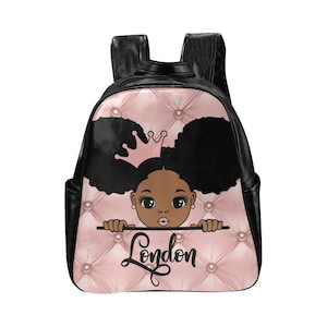 Couronne personnalisée matelassée afro-américaine fille furtivement tout-petit préscolaire garderie sac à dos sac taille tout-petit noir livres de voyage