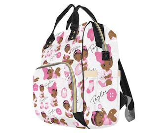 African American Personalized Baby Girl Backpack Diaper Clothing Bottles Bag Unique Print Baby Shower Gift Mommy