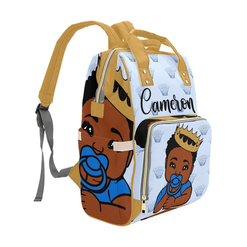 Crowned Prince Personalized African American Baby Boy Backpack Diaper Clothing Bottles Bag Unique Print Baby Shower Gift Mommy Daddy