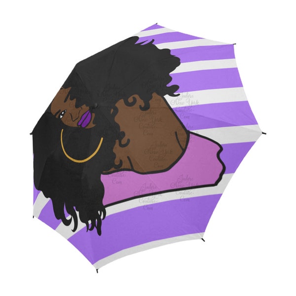 Beautiful Black Woman In Purple African American Woman Print Semi Automatic Umbrella Unique Design Free Shipping