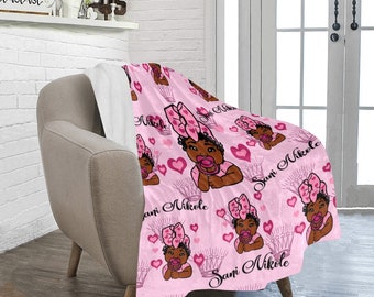 Brown Baby Custom Couture Personalized Hearts And Crown Baby Blanket Nursery Home Decor Mother Father Gift Auntie Uncle Shower